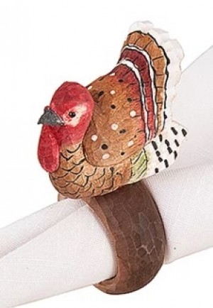 Wood Turkey Napkin Ring Set/4
