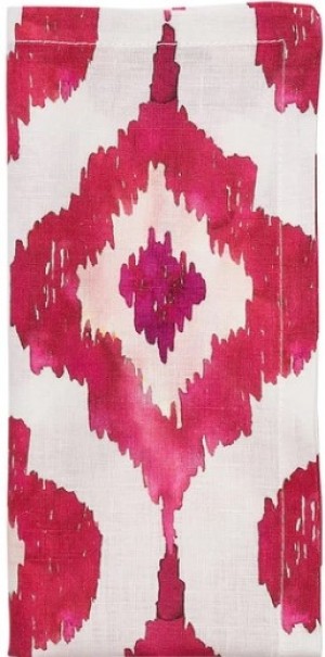 Watercolor Ikat Napkin in Fushia Set/4