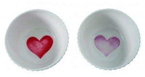 Watercolor Heart & Hobnail Bowl Set/2 Assorted