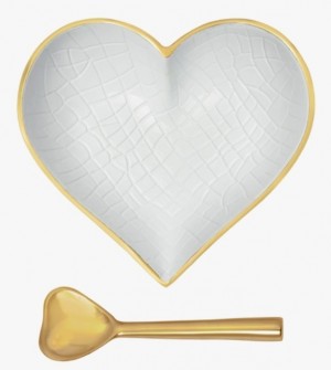 Happy White Croco Heart with Gold Heart Spoon