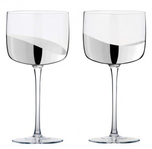 Wave Red/Wine or Gin Glass Silver Set/2