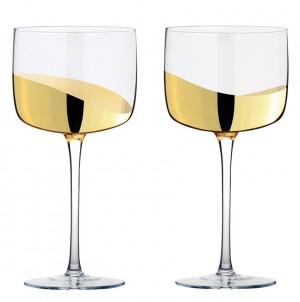 Wave Red/Wine or Gin Glass Gold Set/2