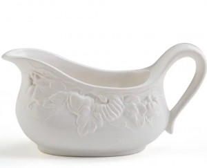 White Embossed Pumpkin Leaf Gravy Boat